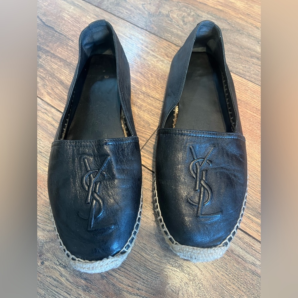 YSL Espadrilles Black Leather  Size 9 Good Condition
